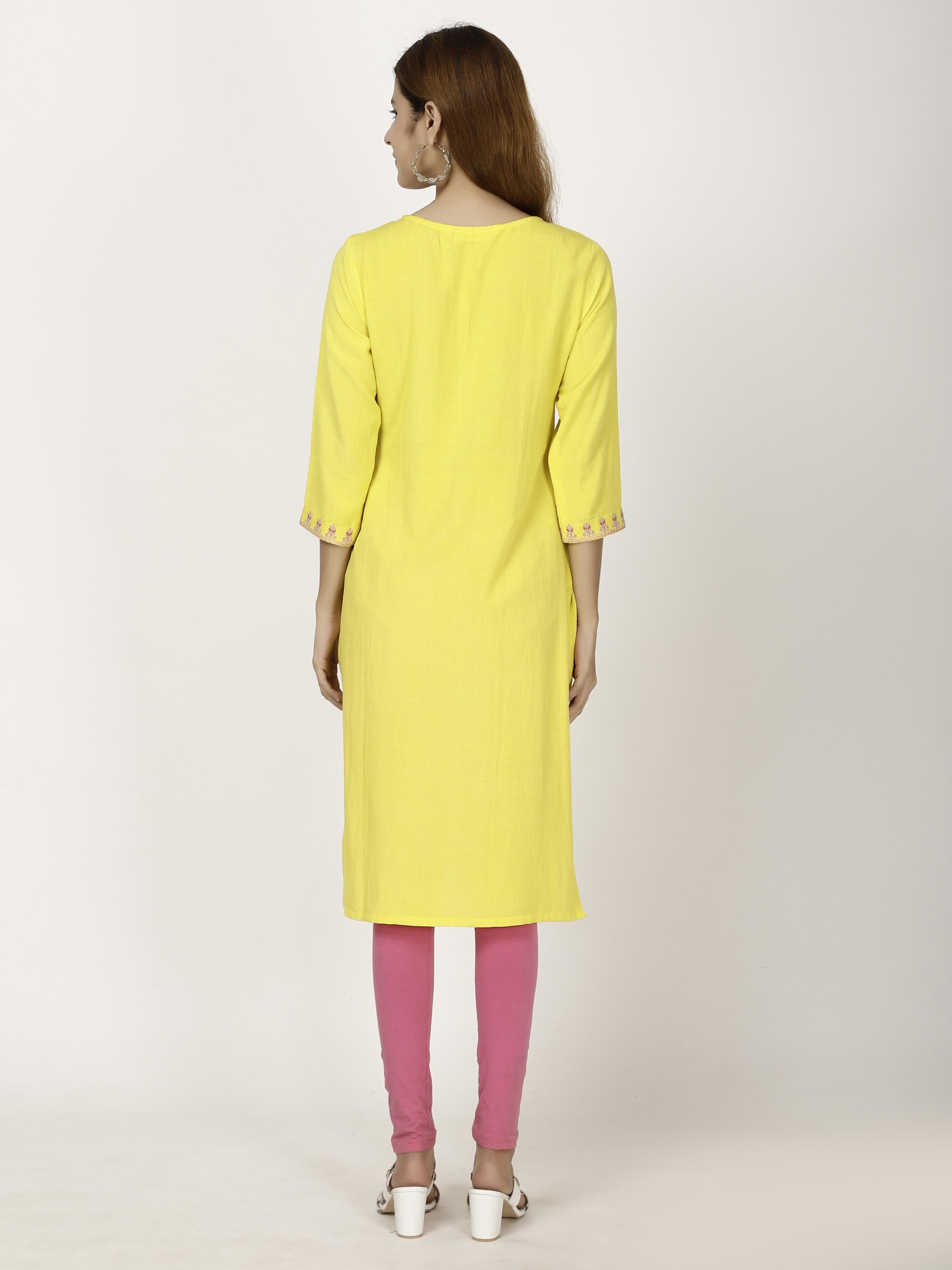 Yellow embroidered Kurta