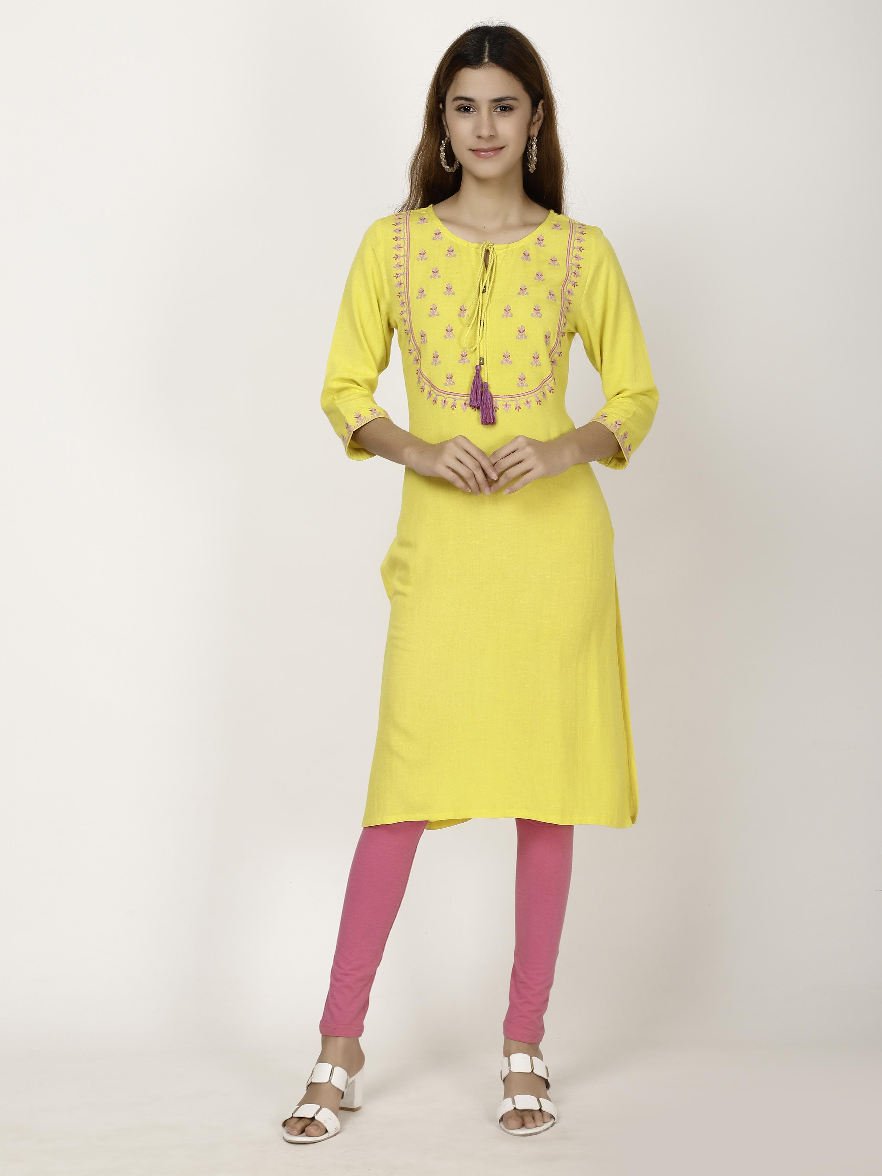 Yellow embroidered Kurta