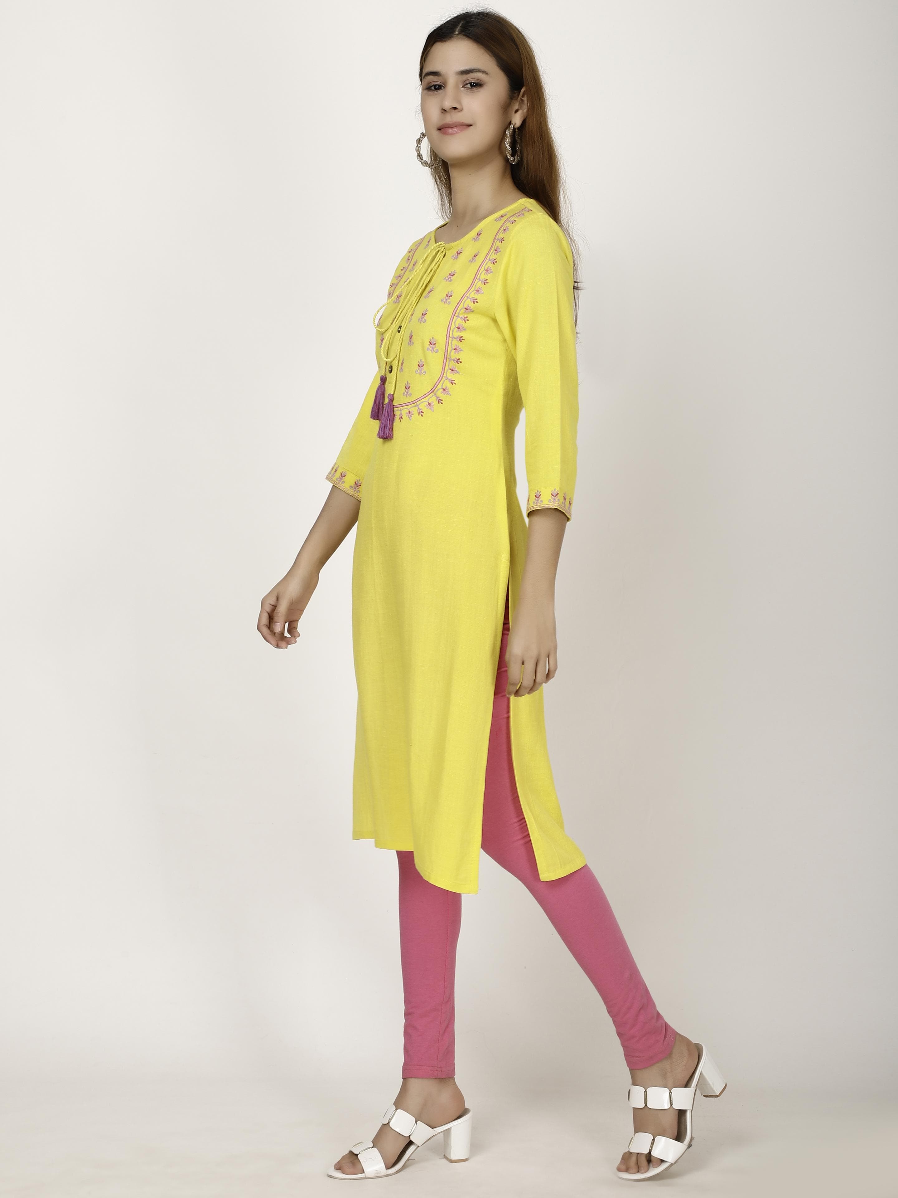 Yellow embroidered Kurta
