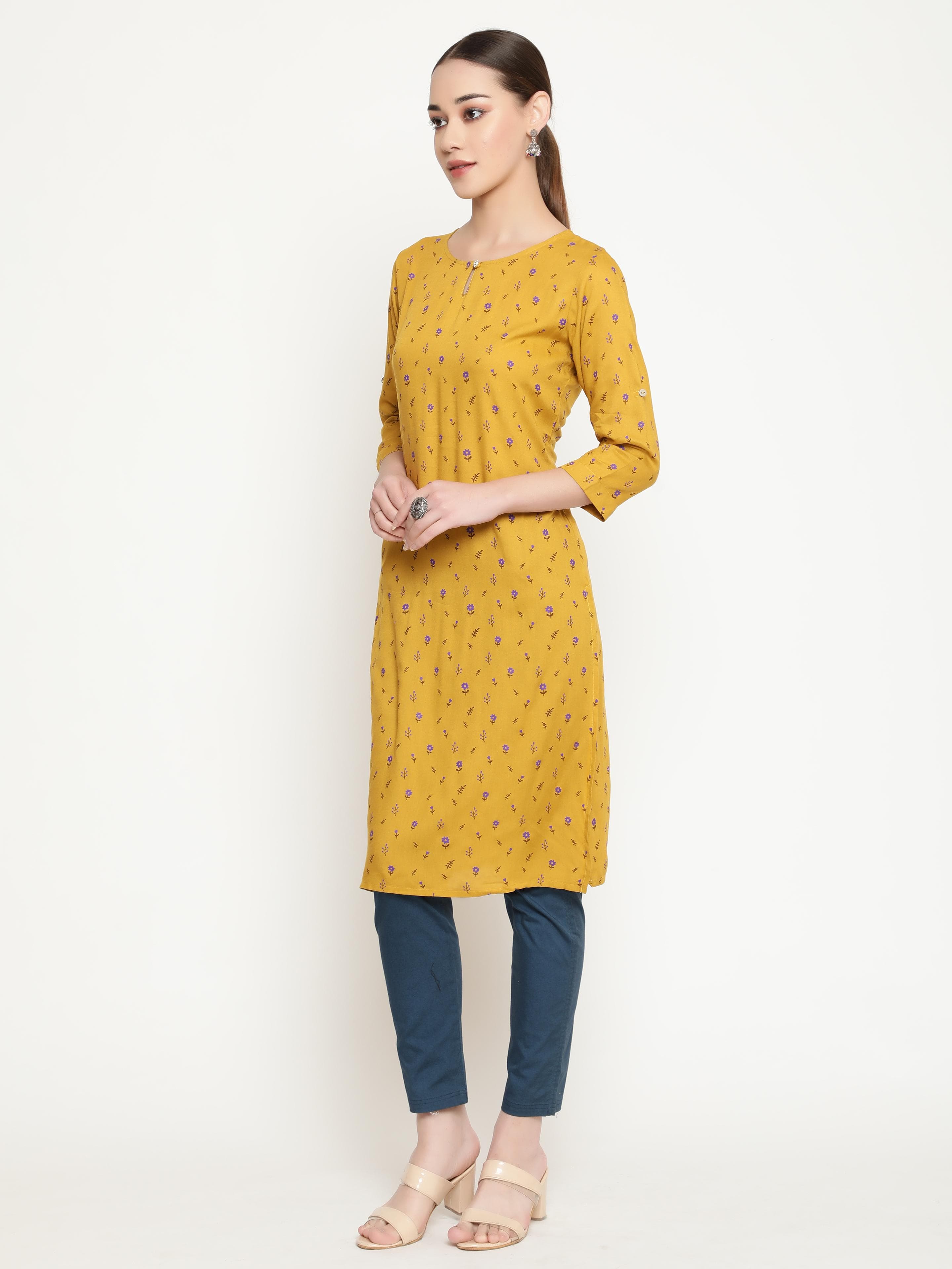 Mustard Printed Kurta