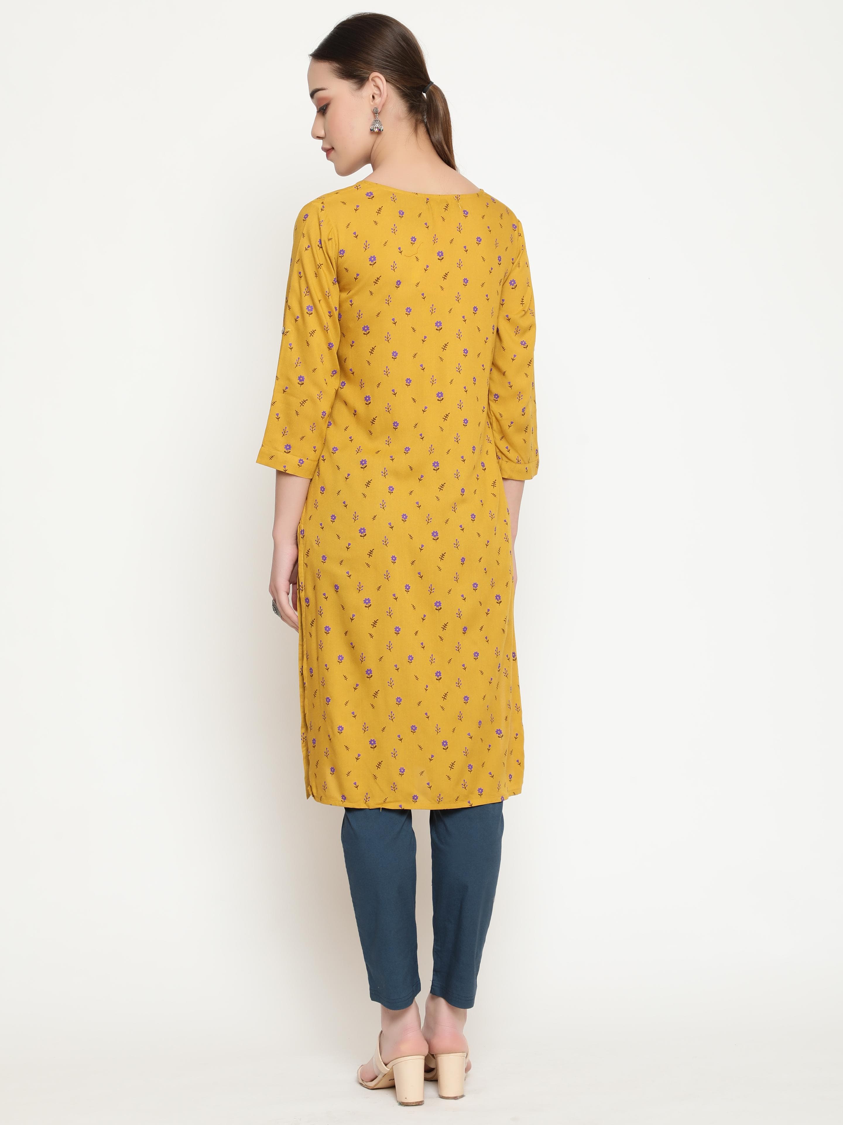 Mustard Printed Kurta