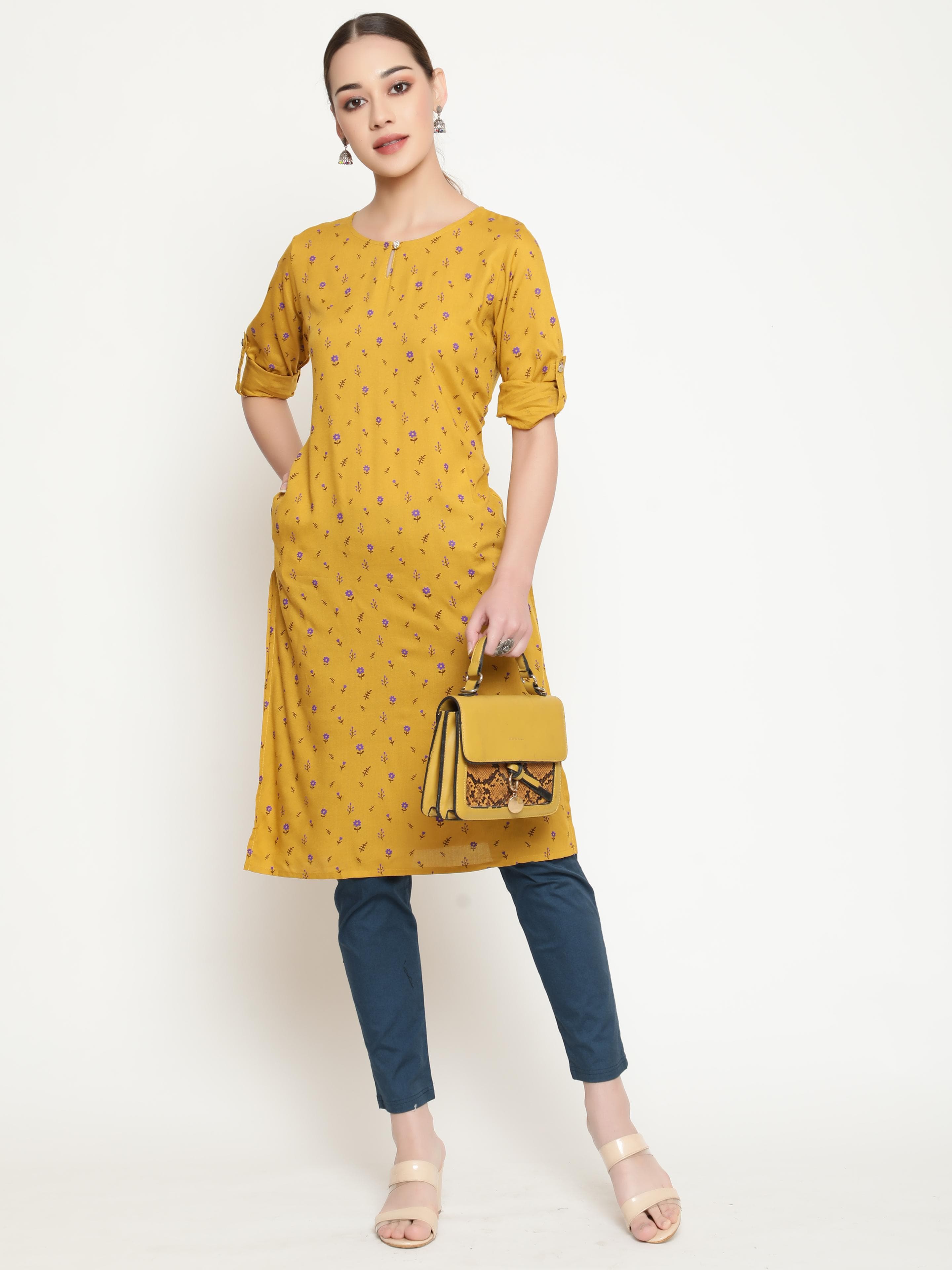 Mustard Printed Kurta