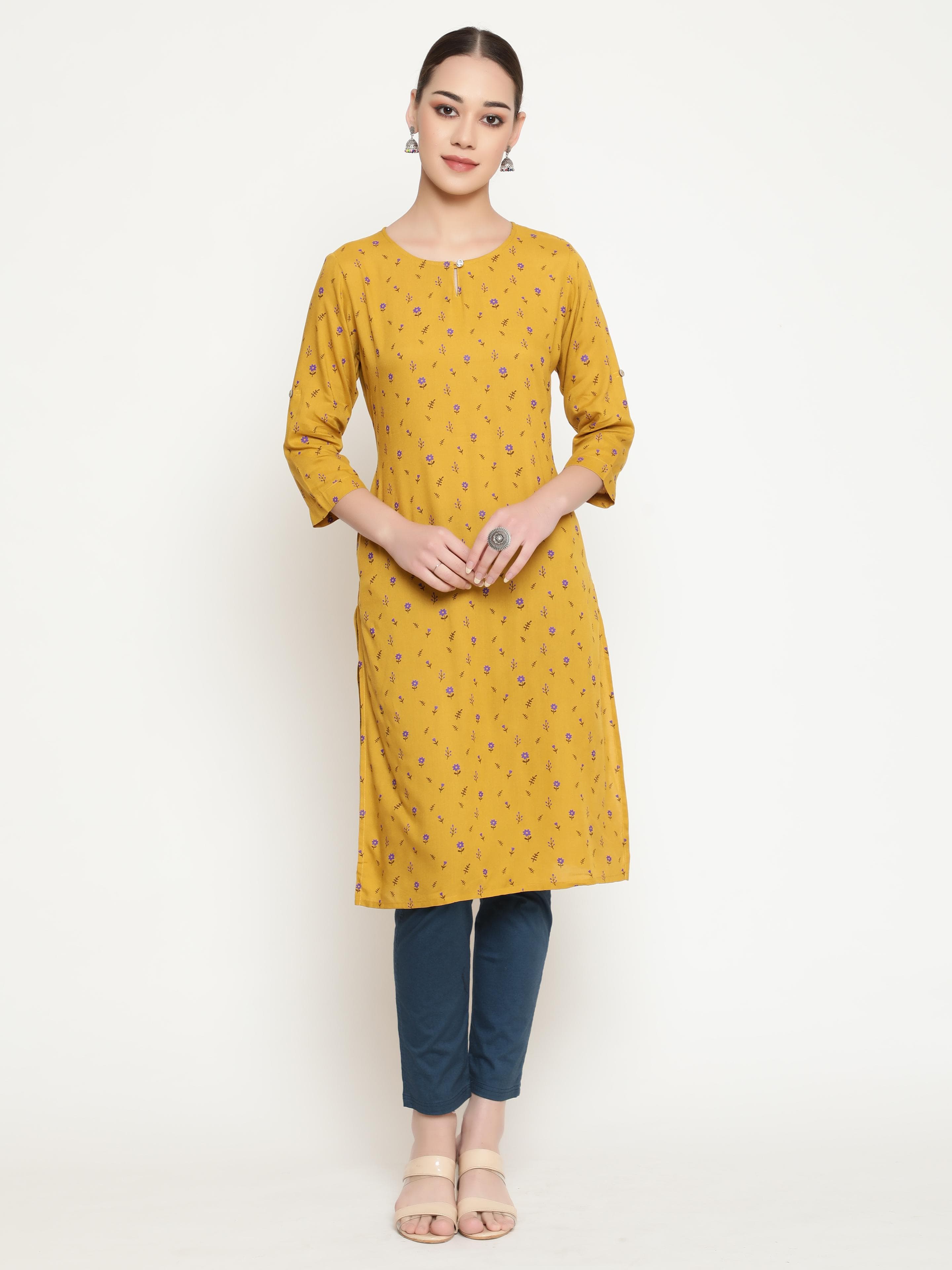 Mustard Printed Kurta