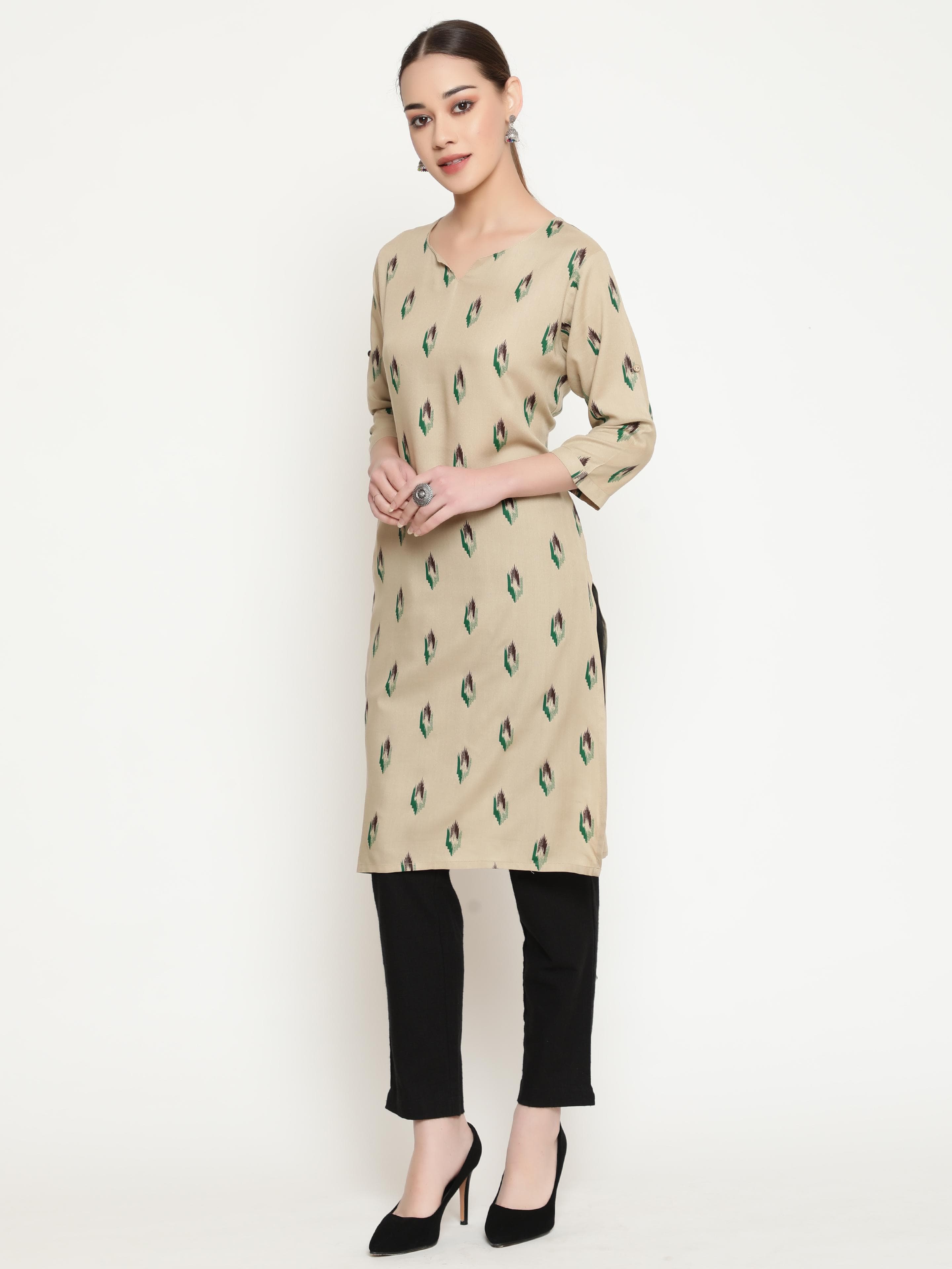 Beige Printed Kurta