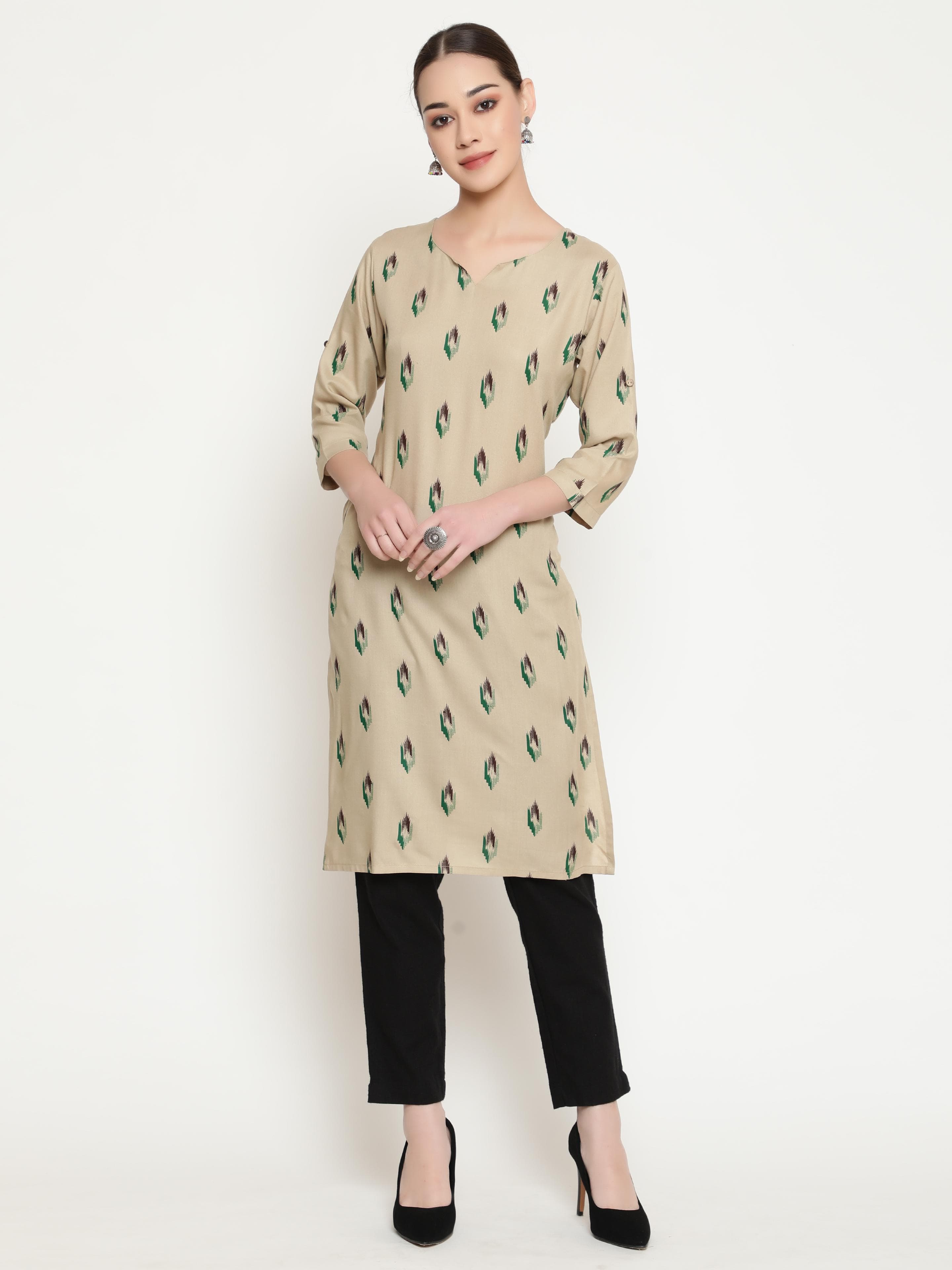 Beige Printed Kurta