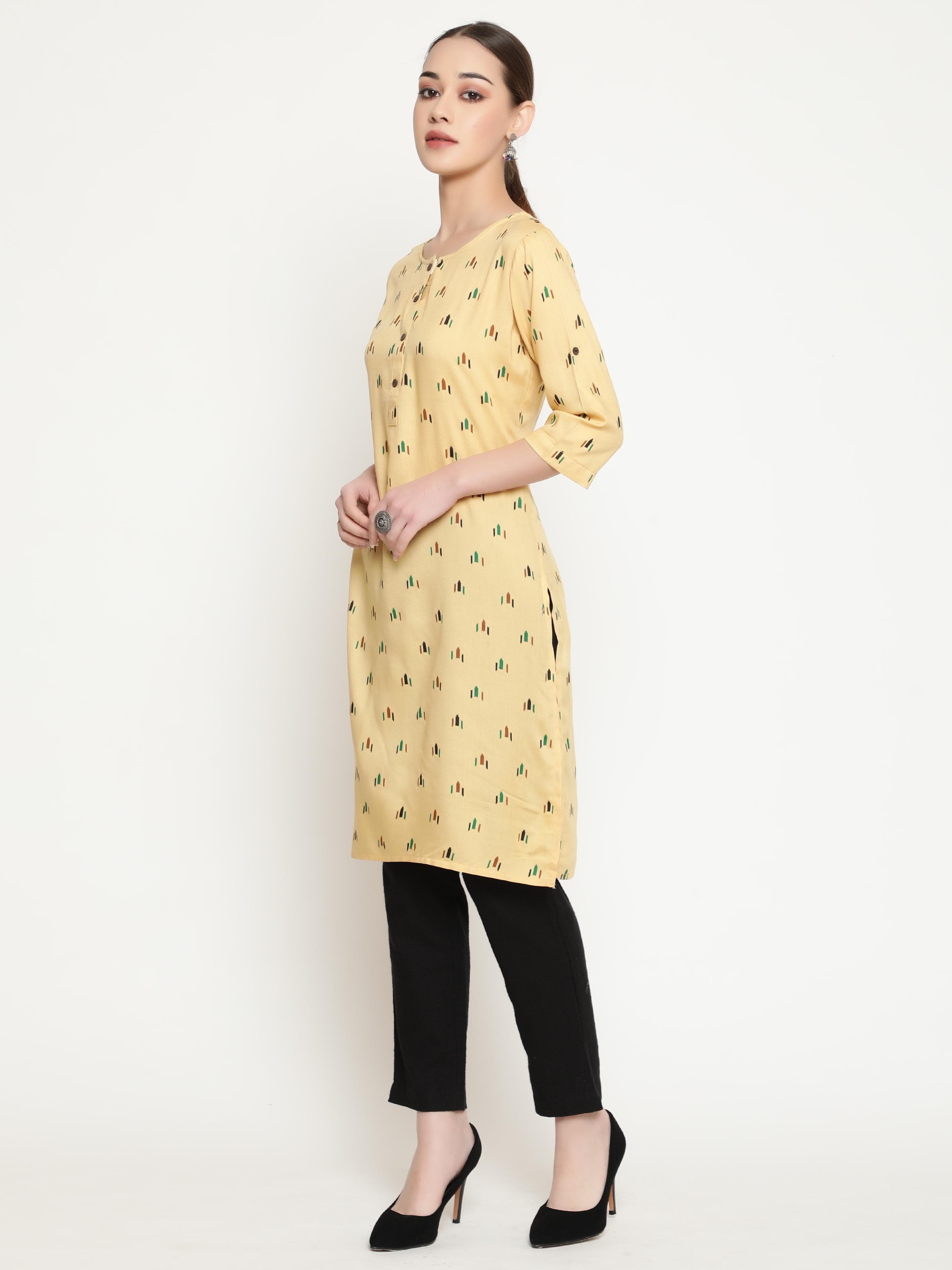 Yellow Printed Kurta