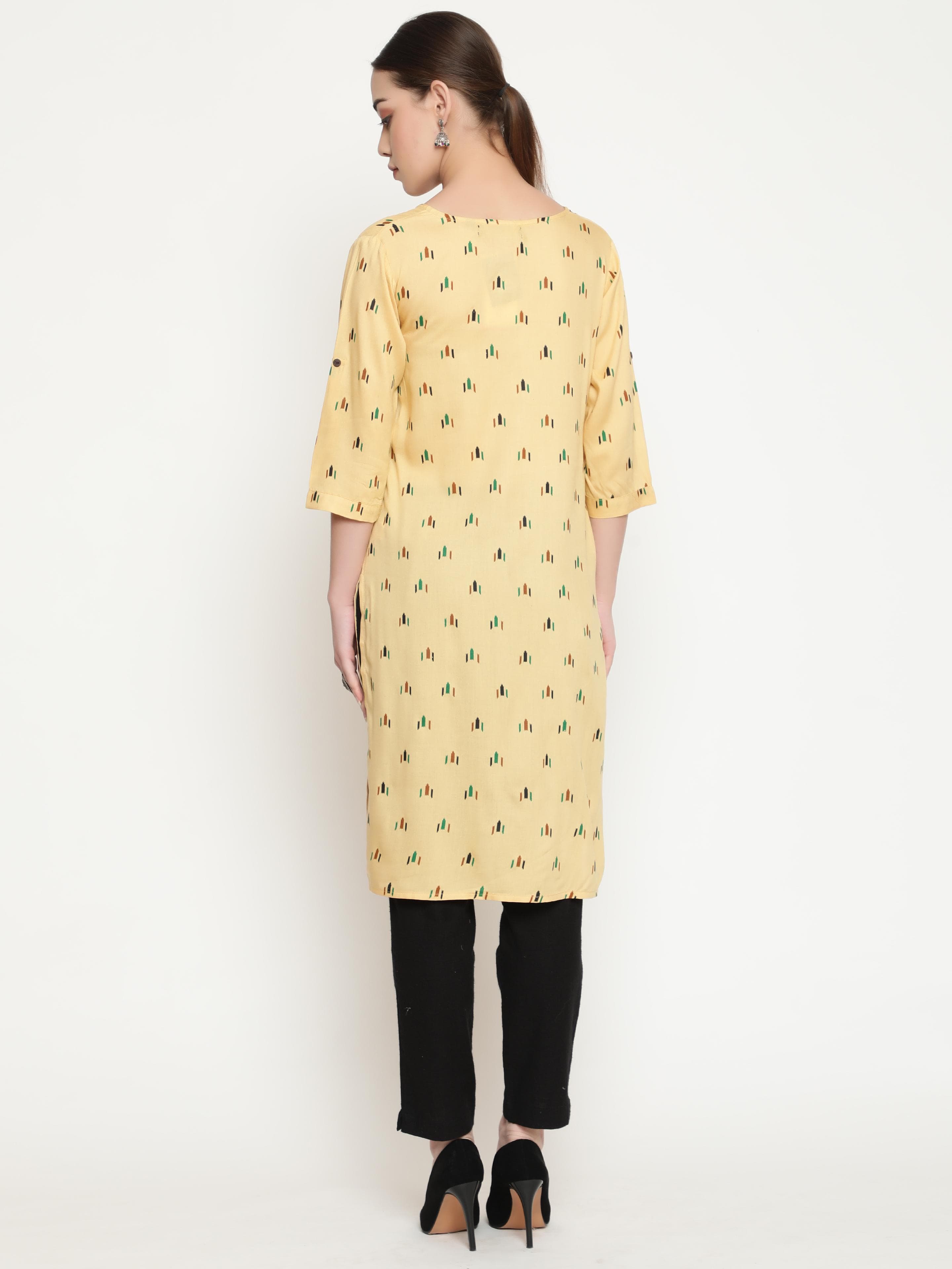 Yellow Printed Kurta