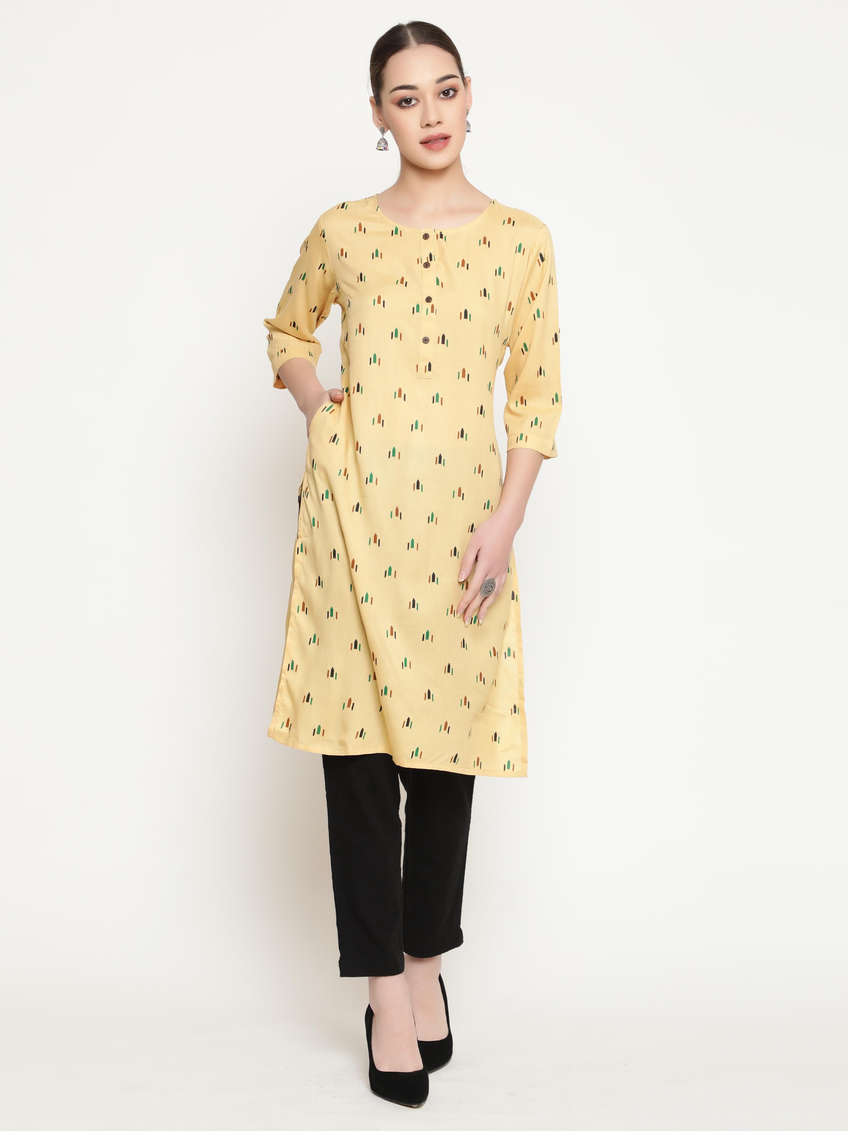 Yellow Printed Kurta