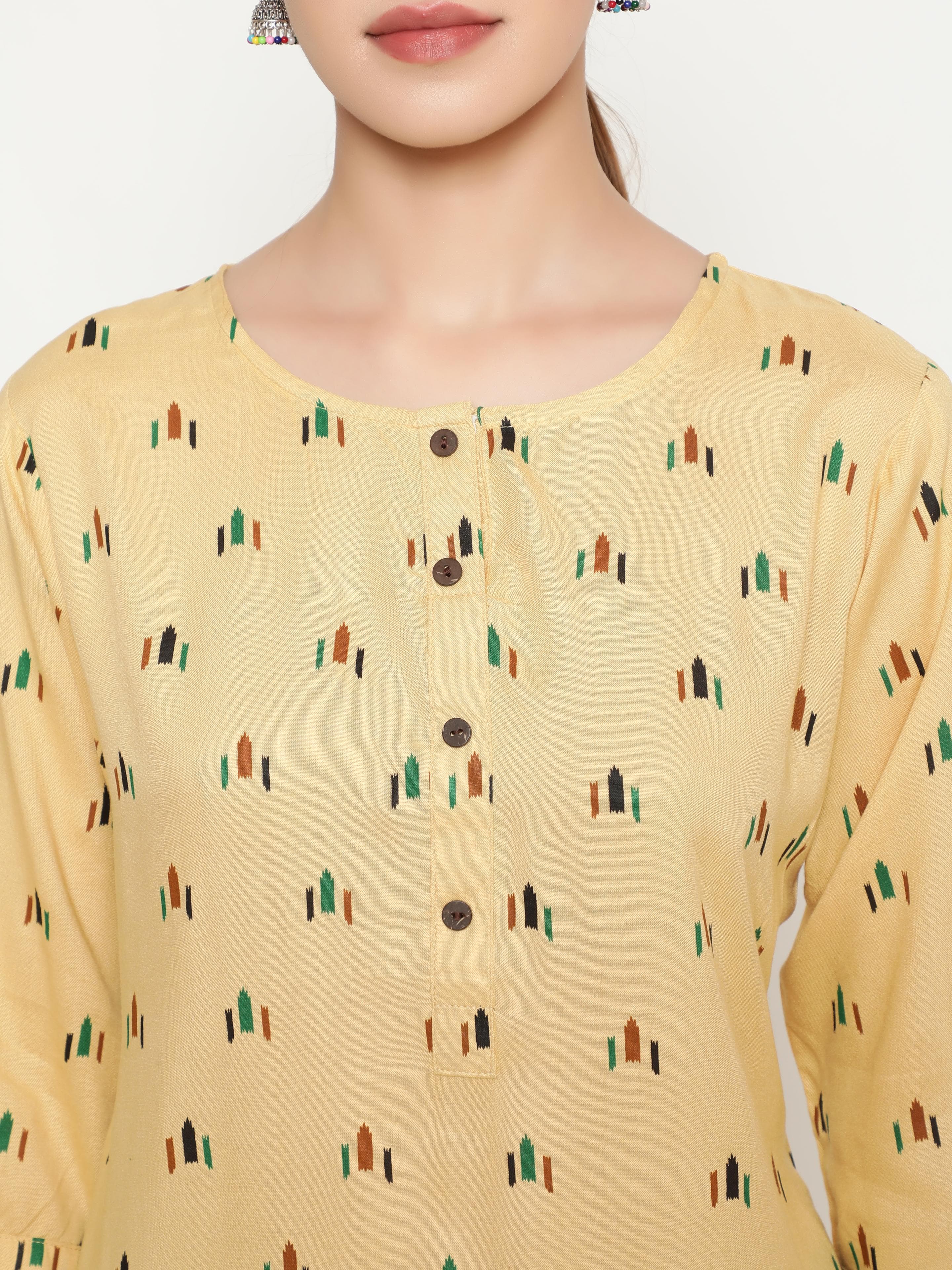 Yellow Printed Kurta